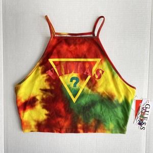 Guess J Balvin Crop Top Womens Medium Vibras Tie Dye Tee Shirt Cropped Logo NEW